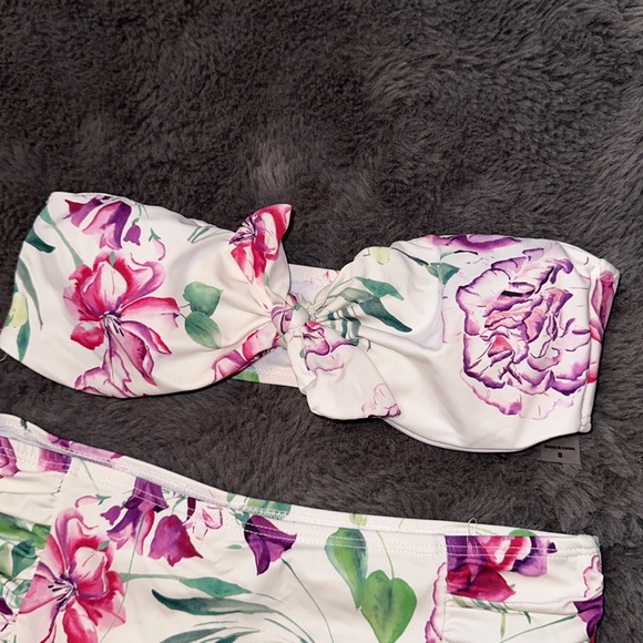 TiniBikini Floral Bandeau Bow Bikini Top & High Waisted Ruched Bottoms - Picture 4 of 6
